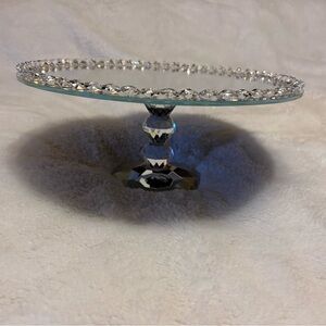 Elegant Crystal and Mirrored Cake Stand 5” tall and 12” wide